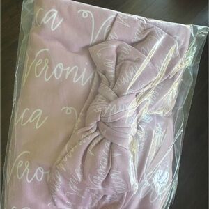 Pink Personalized Baby Blanket and Headband Set